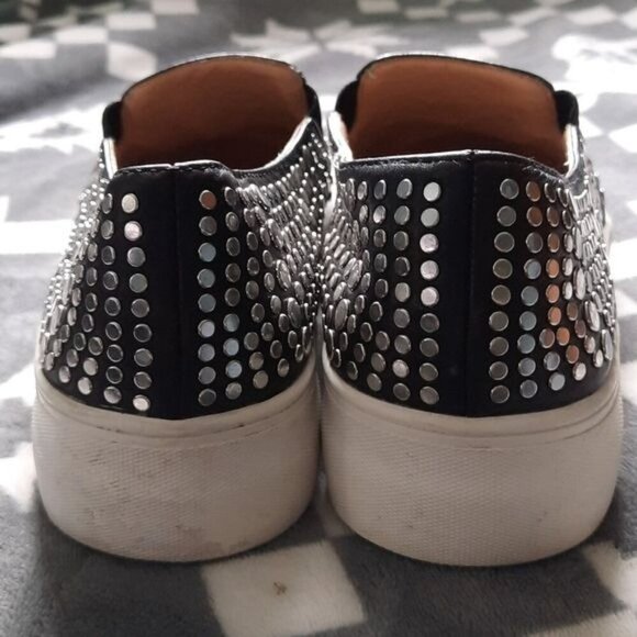 Vince Camuto Kindra Silver Studded Black Leather Slip On Loafers Size 7 - Picture 7 of 11